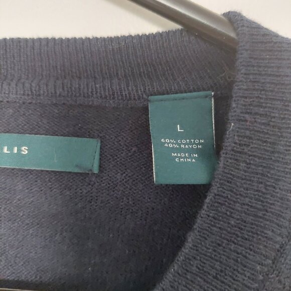 Perry Ellis Men's Navy Striped V Neck Pullover Sweater, Size L - Picture 3 of 3